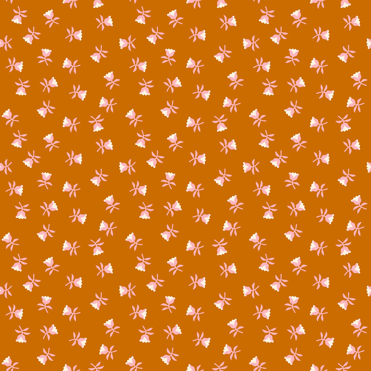 Pattern of small pink flowers on a brown background