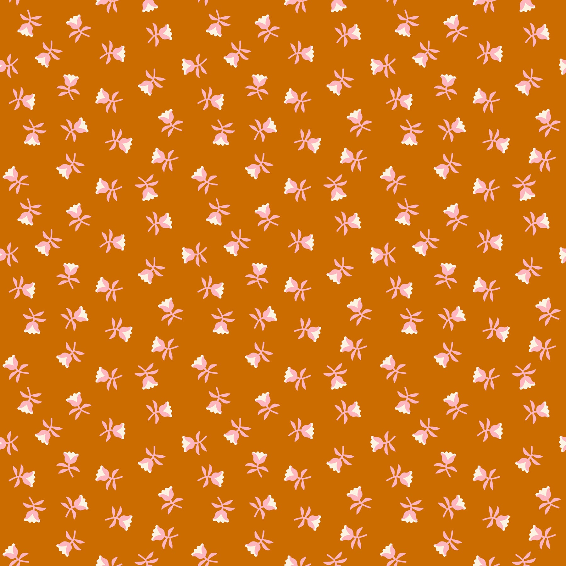 Pattern of small pink flowers on a brown background