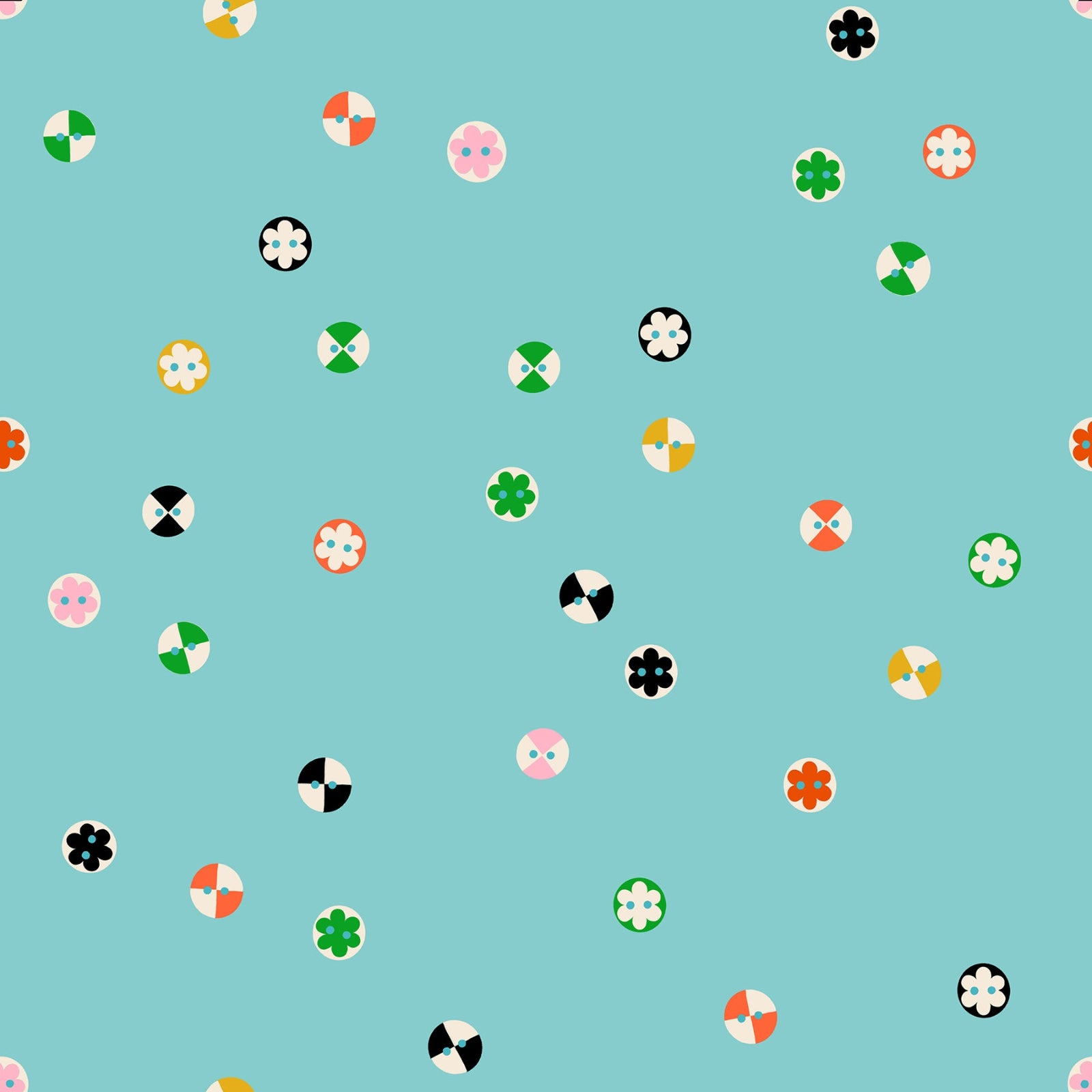Colorful geometric buttons on a blue background