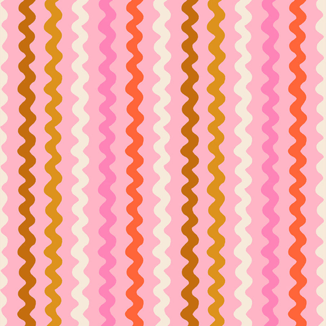 Patterned paper with wavy lines in pink, orange, and brown on a light background