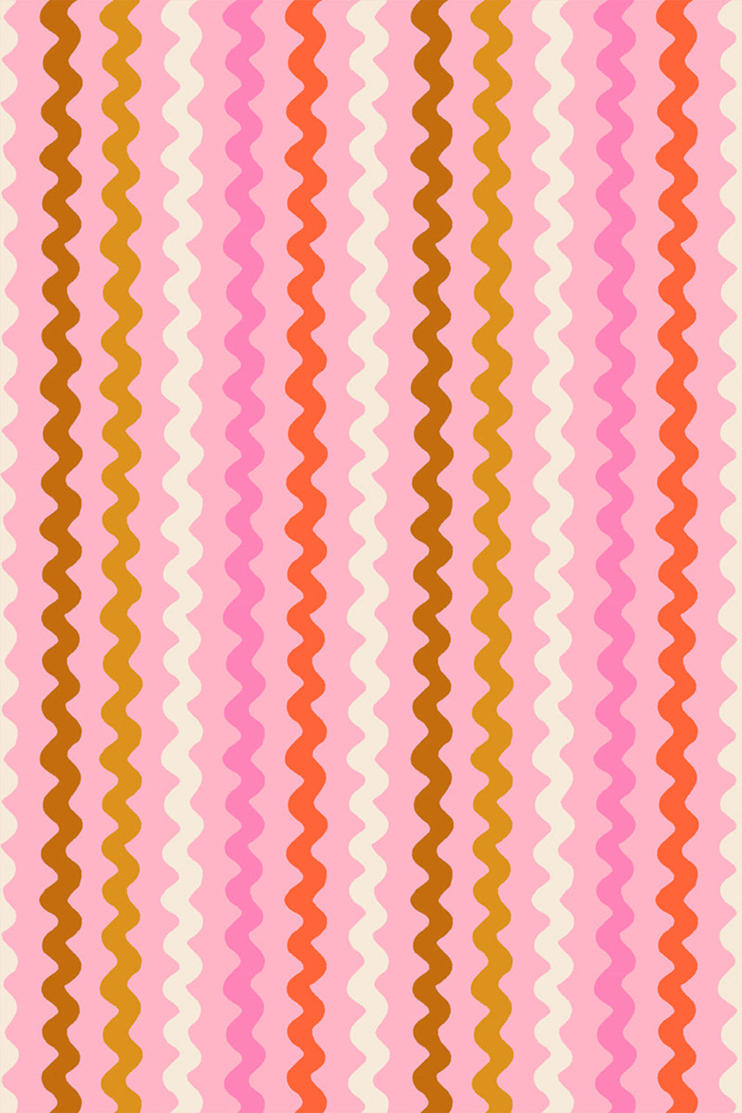 Patterned paper with wavy lines in pink, orange, and brown on a light background