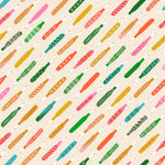 Pattern of colorful seam rippers on a beige background