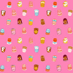 Pattern of different thimbles on a pink background