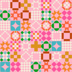 Colorful geometric pattern on a pink background