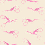 Pattern of pink stork scissors on a beige background