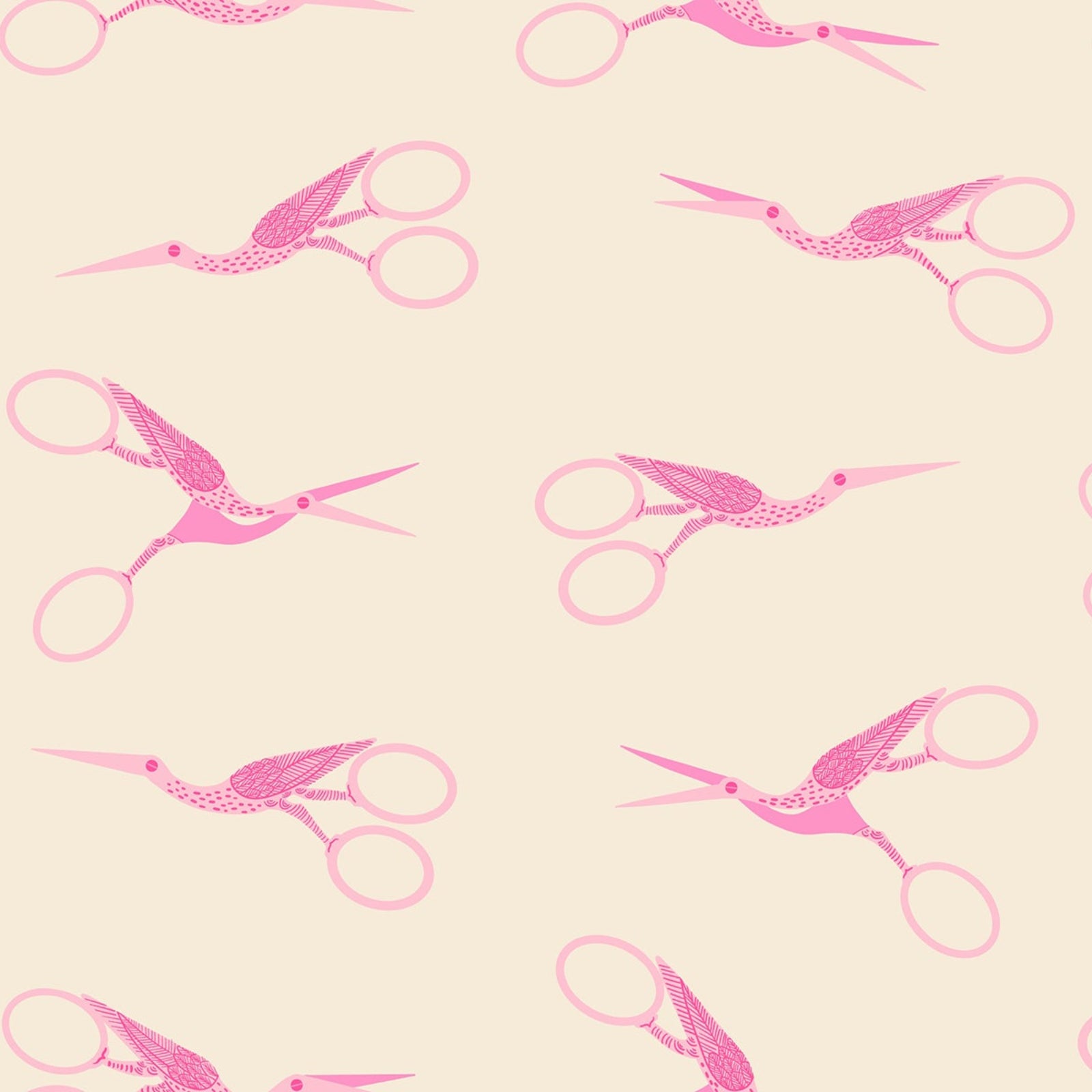 Pattern of pink stork scissors on a beige background