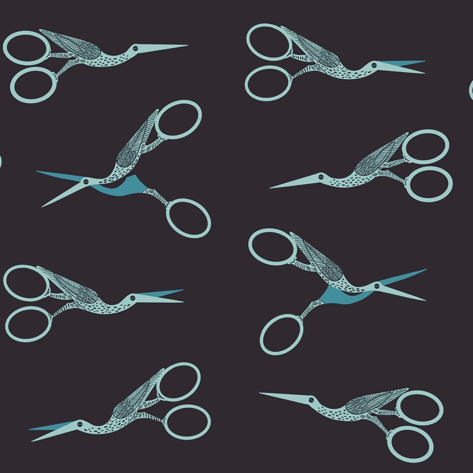 Pattern of stork scissors on a dark background