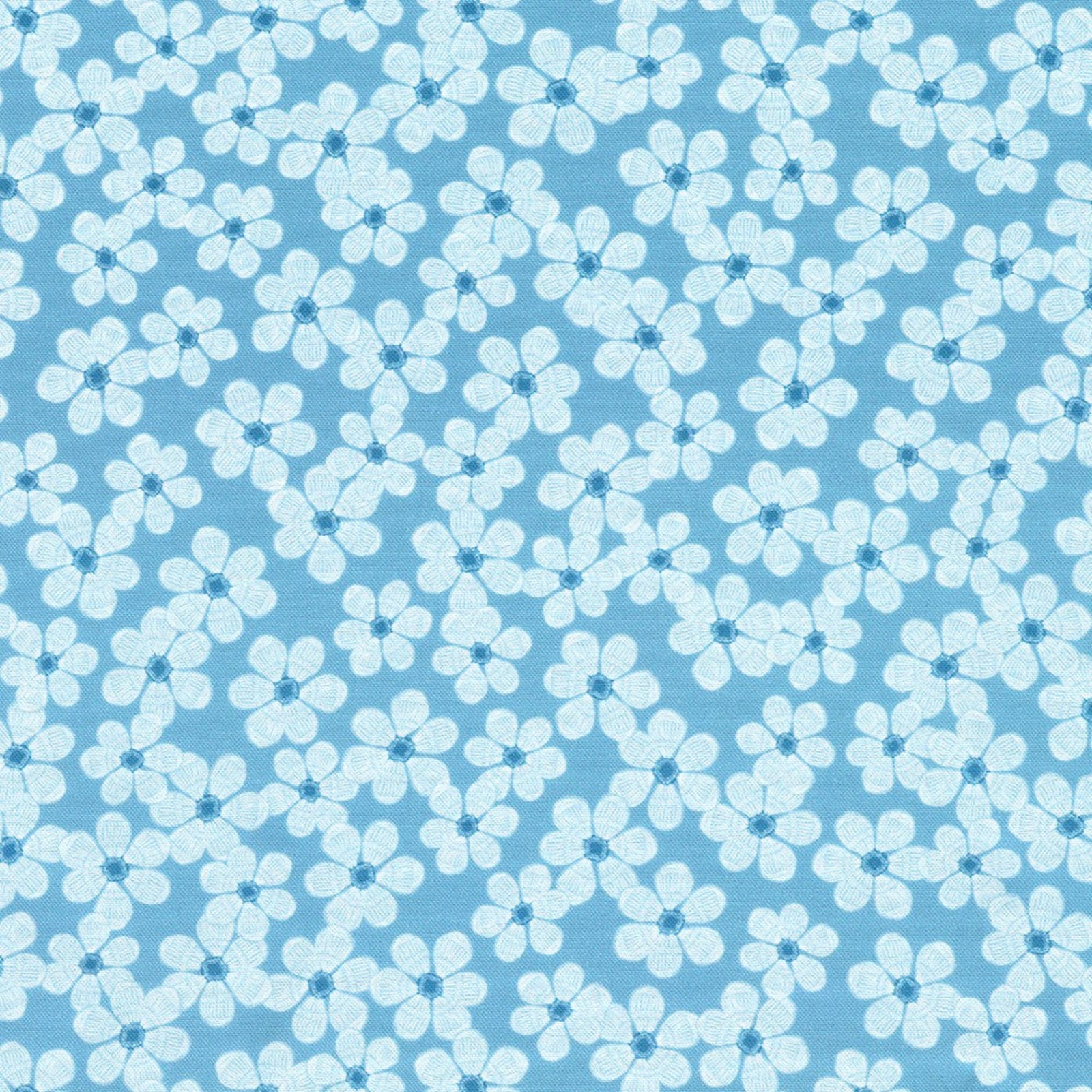 Pattern of small white flowers on a blue background