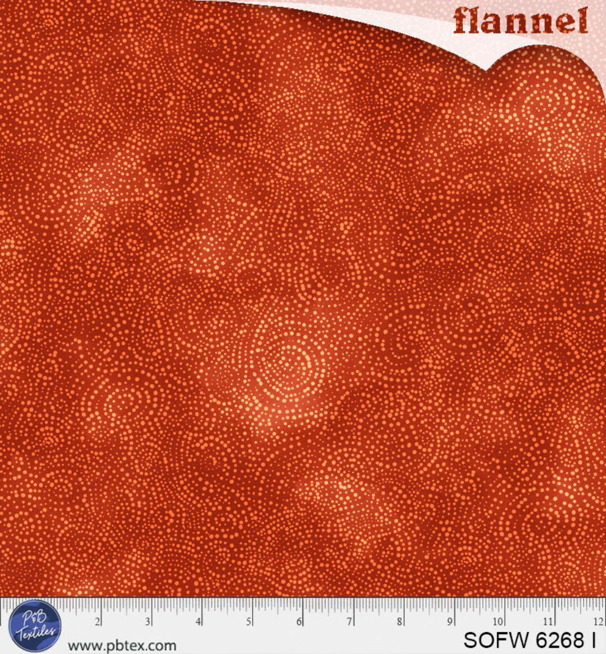 Orange flannel fabric with a ruler at the bottom for scale