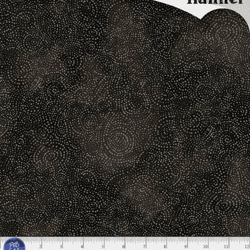 Black flannel fabric with a subtle pattern, shown with a ruler at the bottom for scale.