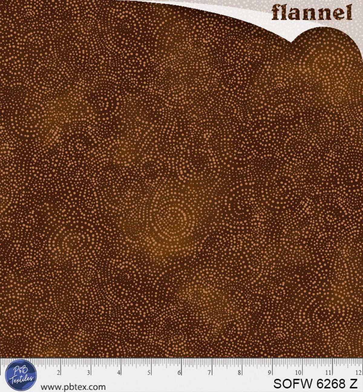 Brown flannel fabric with a subtle pattern and ruler at the bottom for scale.