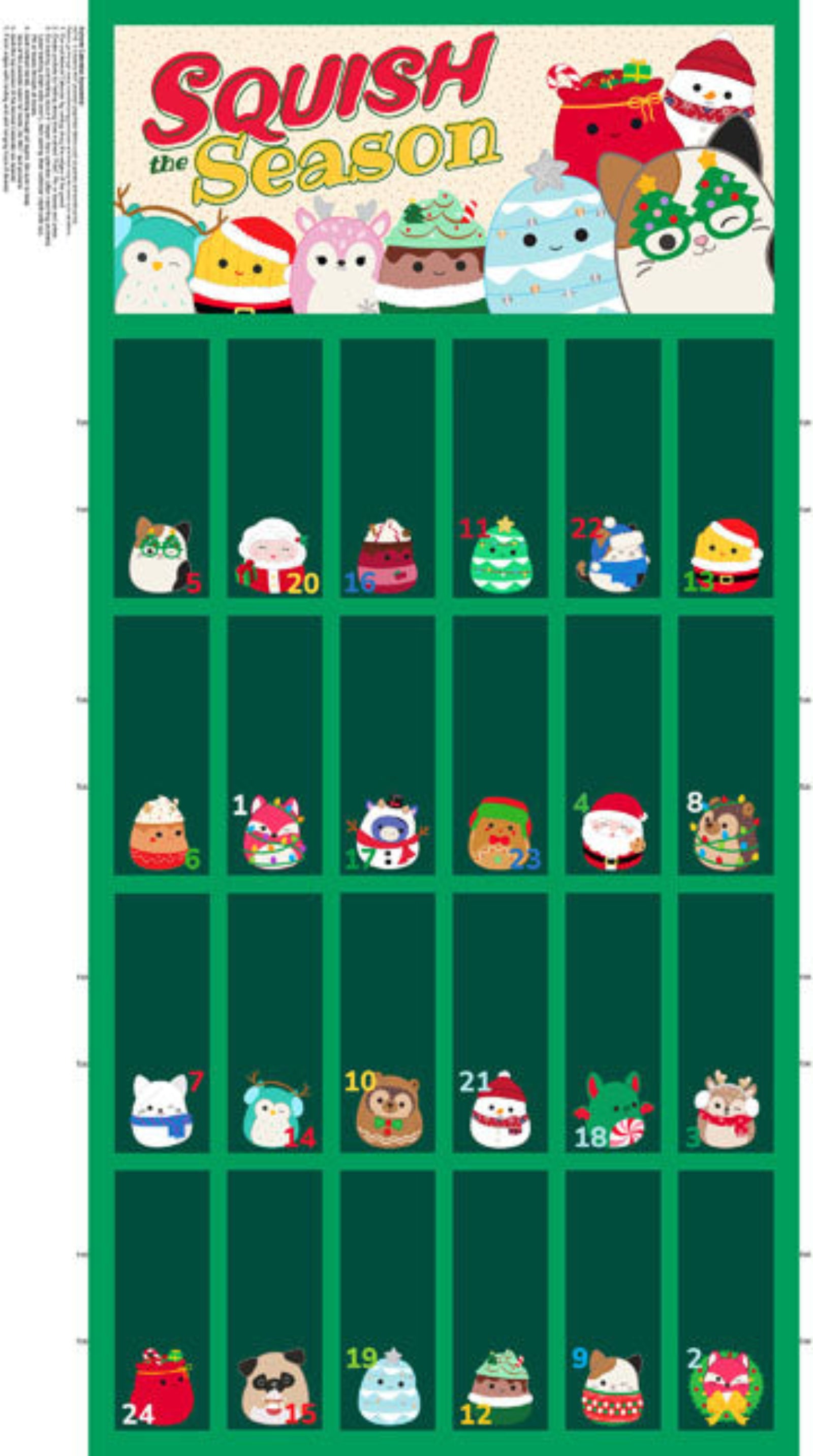 Squishmallow project panel for an advent calendar
