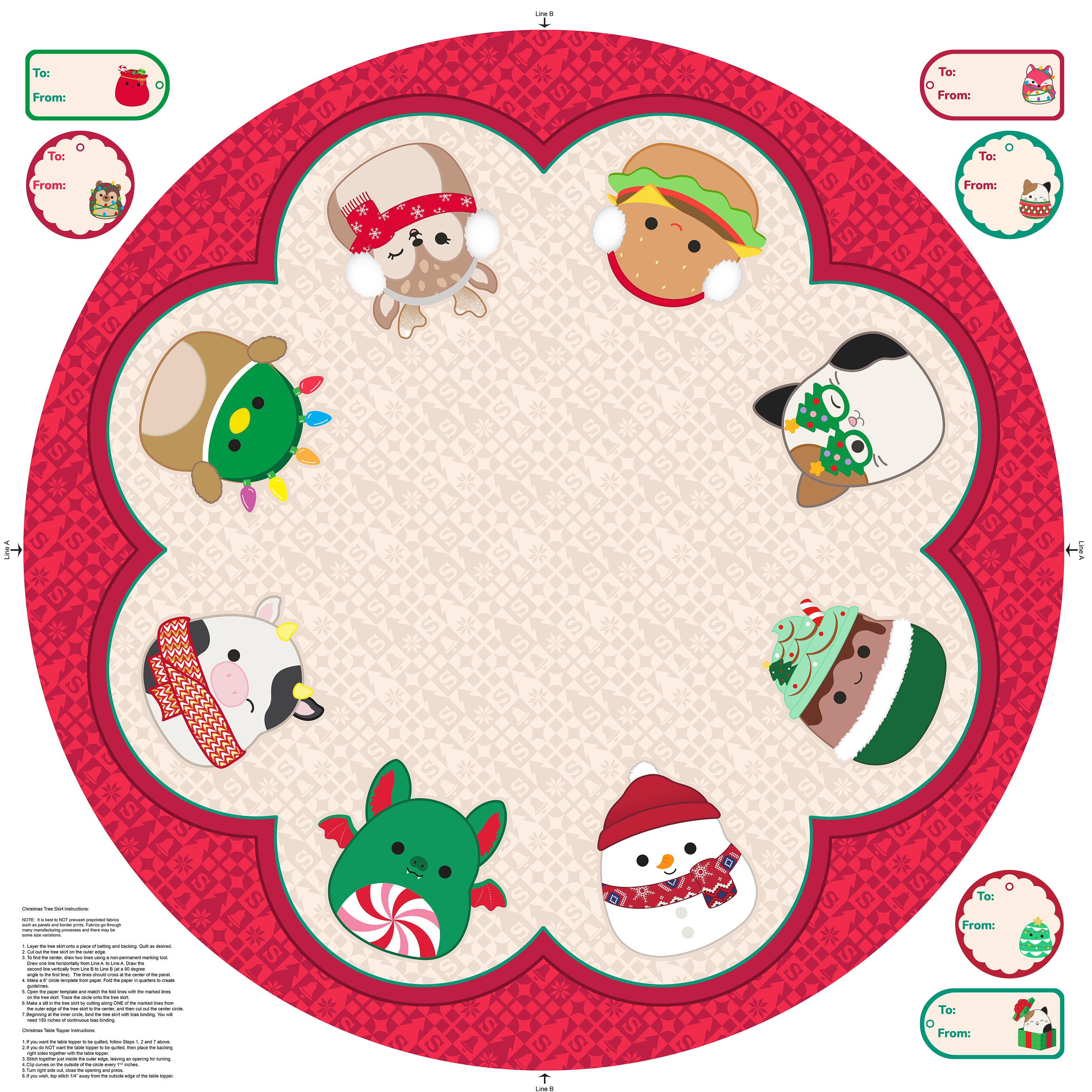 Squishmallow themed Christmas tree skirt panel