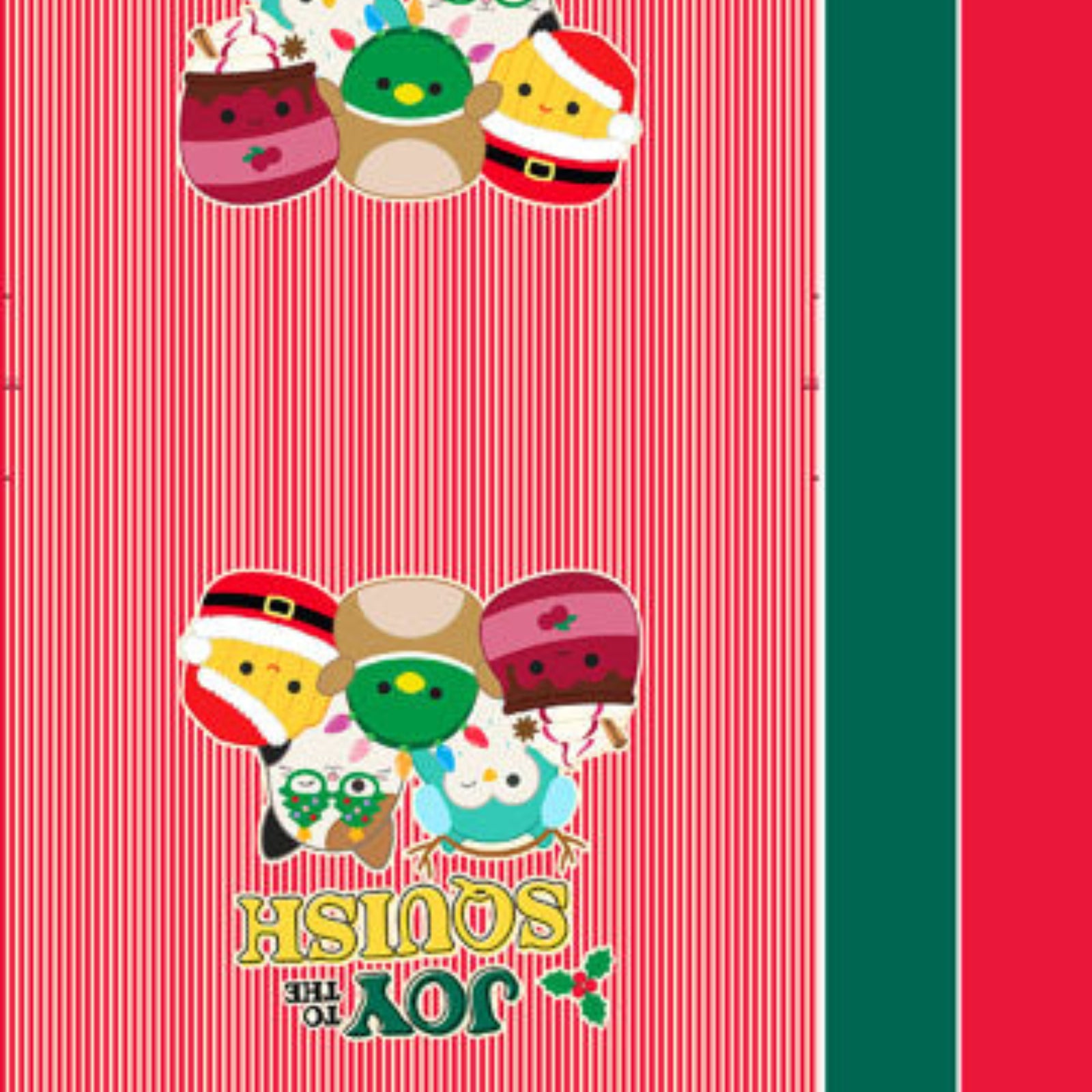 Christmas themed bag panel featuring Squishmallows