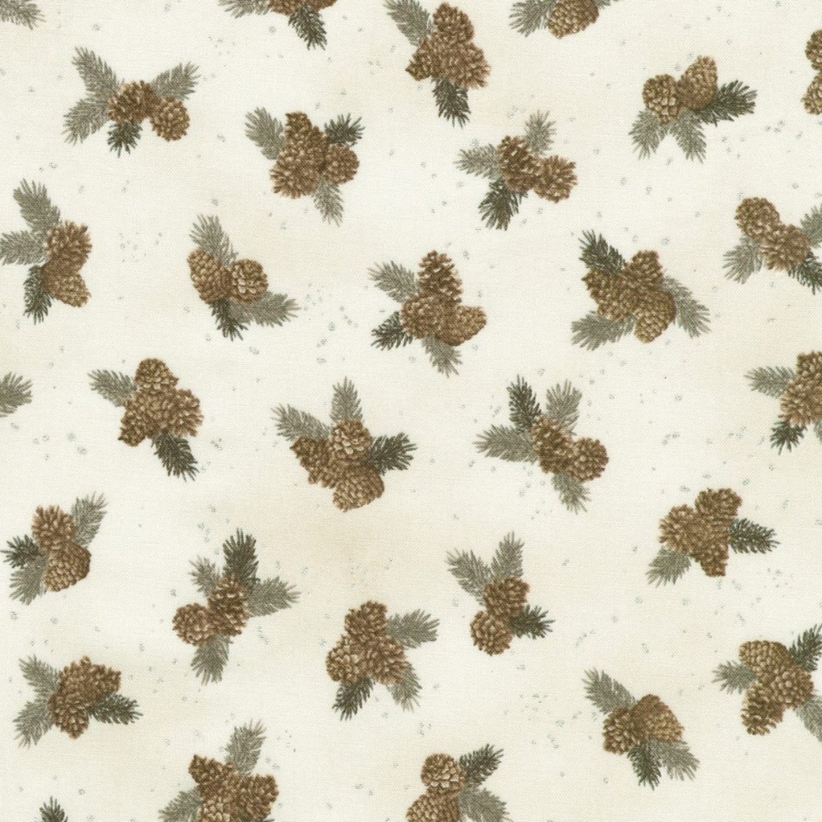 Pattern of pine cones and branches on a beige background