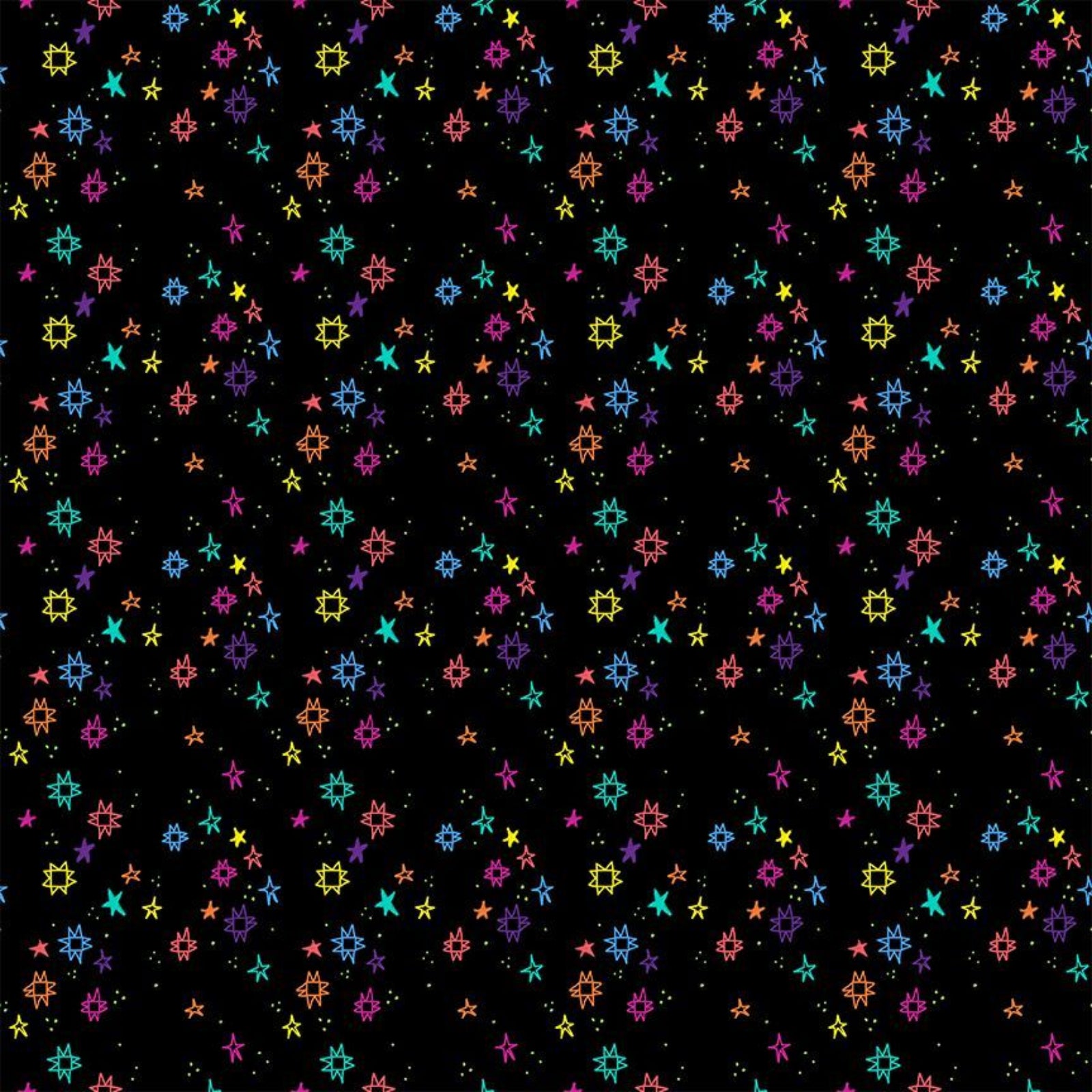 Colorful star pattern on a black background