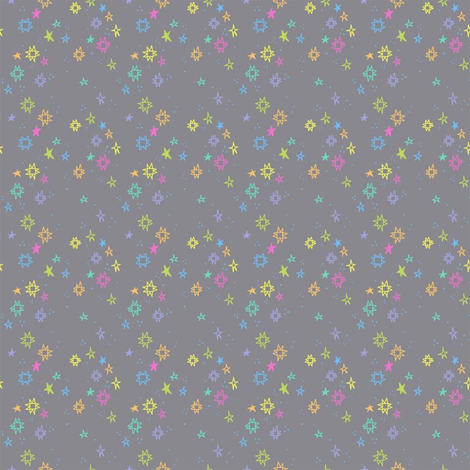 Pattern of colorful stars on a gray background