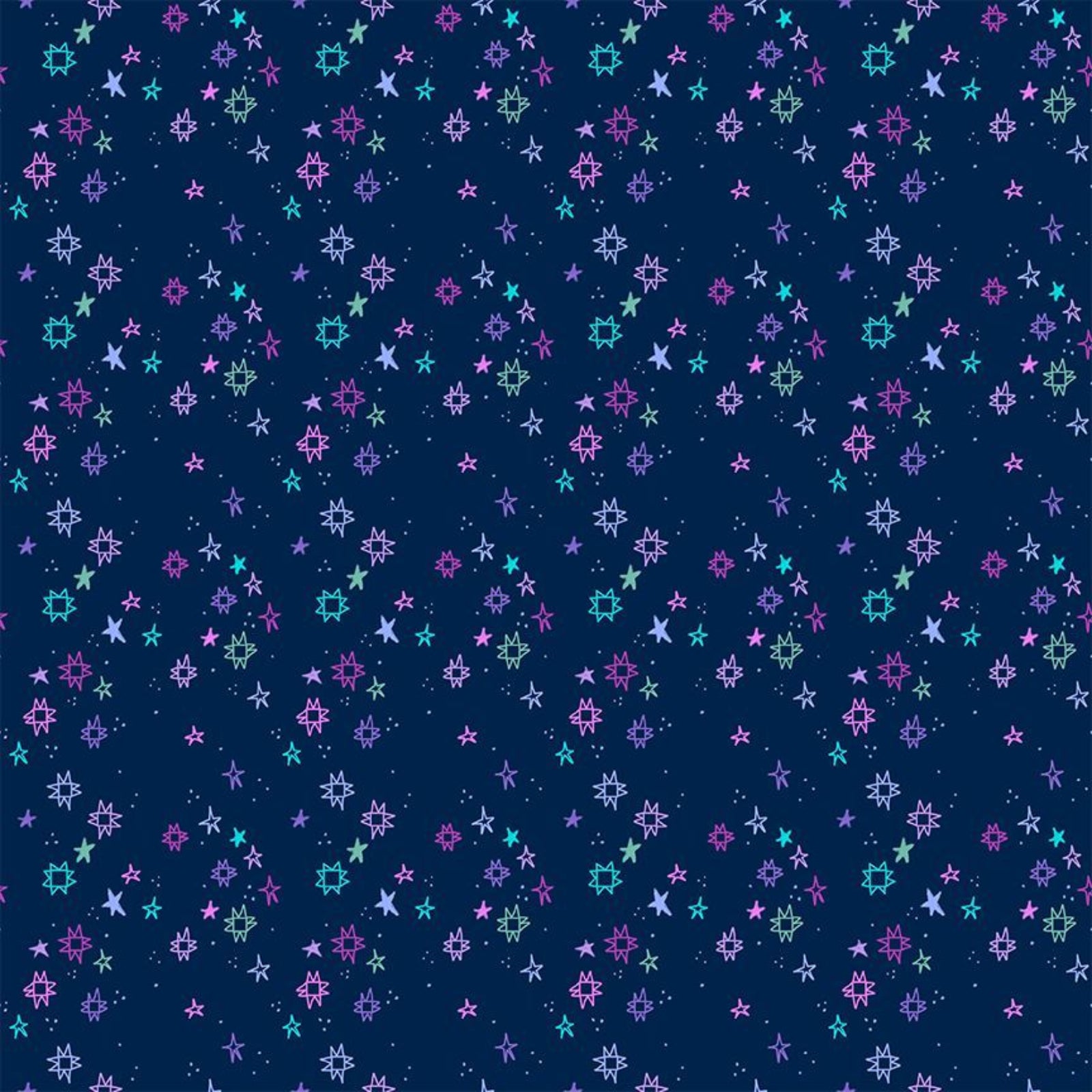 Navy blue fabric with colorful star pattern