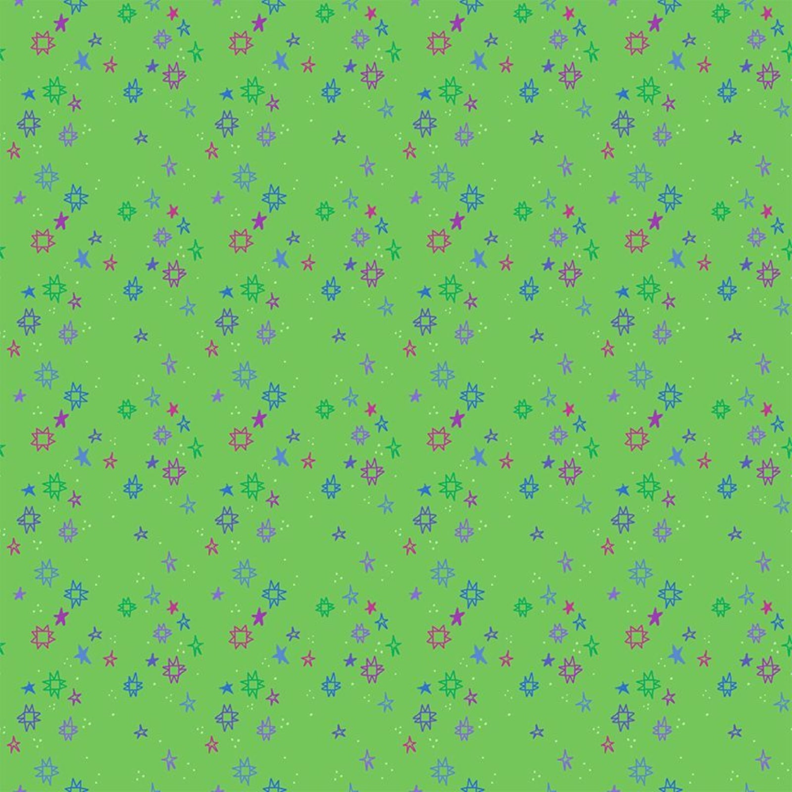 Pattern of colorful stars on a green background