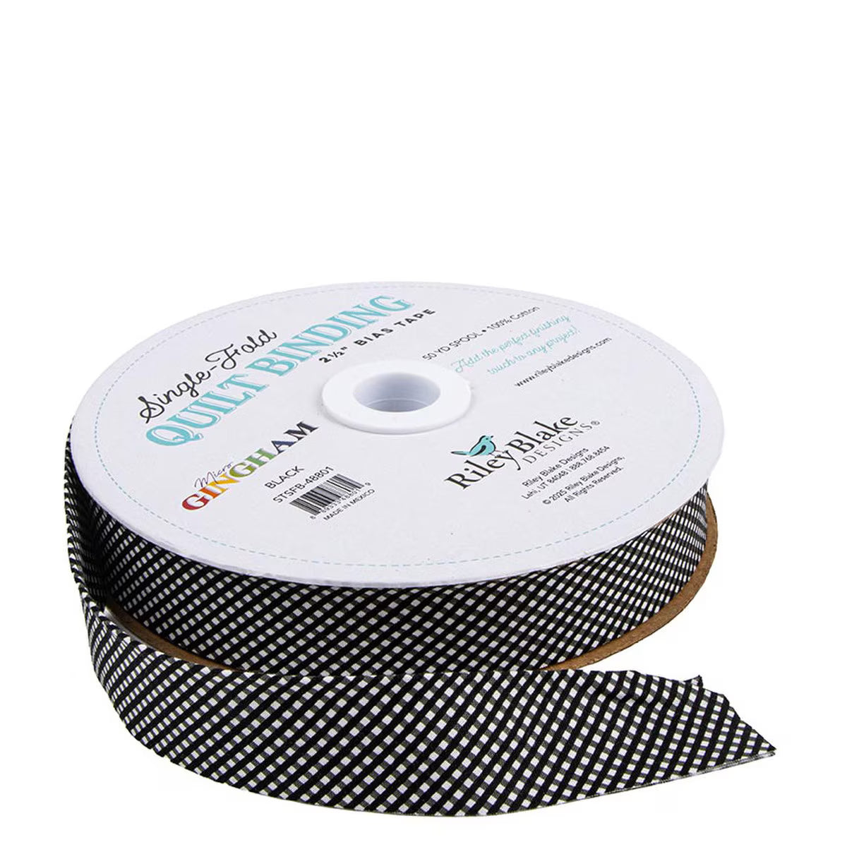 Single Fold Binding - Micro Gingham - Black