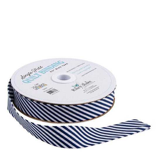 Single Fold Binding - 1/8" Bias Stripe - Navy and White