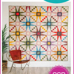 Solarium quilt pattern cover showing a colorful geometric starburst quilt hanging on a wall in a styled room with a chair and plant. Text includes 'Solarium', 'Sew Kind of WONDERFUL', and 'QSR Pattern'.