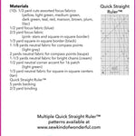 Pattern guide for a quilt named 'Solarium' with fabric requirements and ruler information.