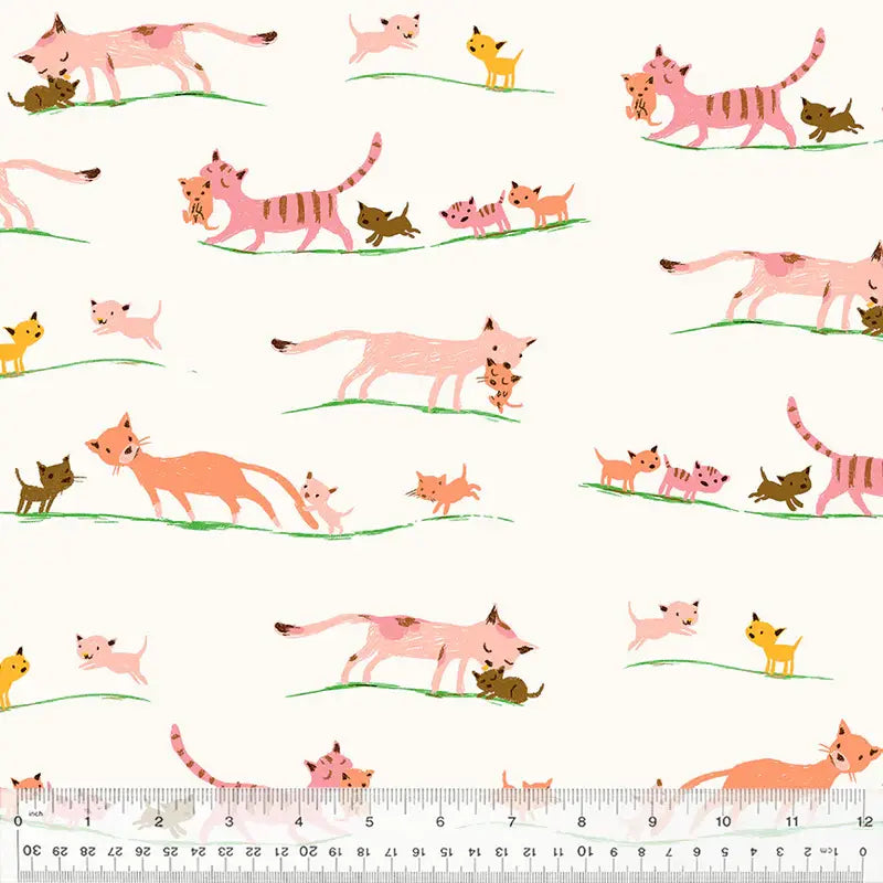 Studio Edit Minky 58" - Marching Kittens - Cream