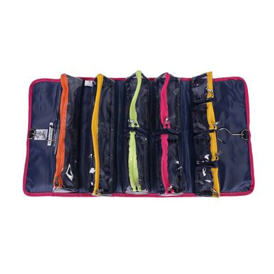 Roll-up organizer with multiple compartments on a white background