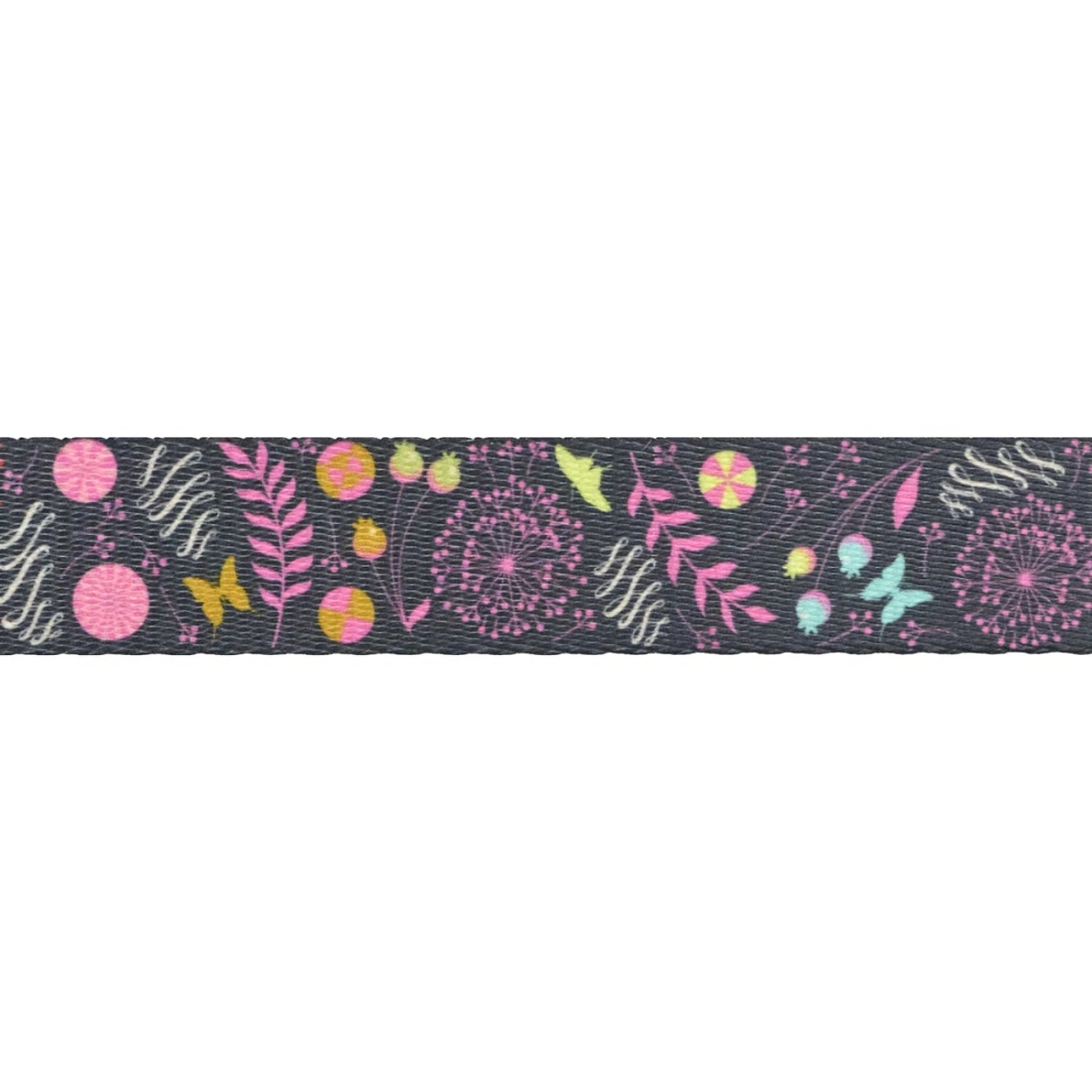 Decorative ribbon with floral pattern on a dark background