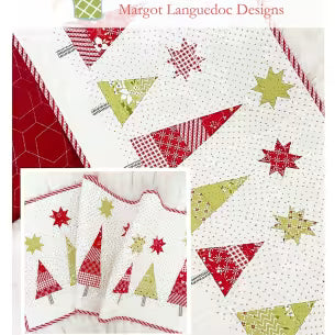 Snowy Pines Table Runner pattern featuring pieced trees and stars