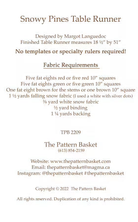 back cover the snowy pines table runner with fabric requirements