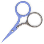 A pair of small utility scissors with light blue handles and silver metal blades, shown on a plain white background.