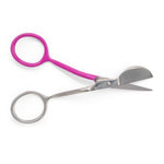 A pair of large utility shears with bright pink handles and silver stainless steel blades, shown on a plain white background.