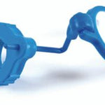 A blue plastic magnifying glass with a threaded mounting base, shown on a plain white background.
