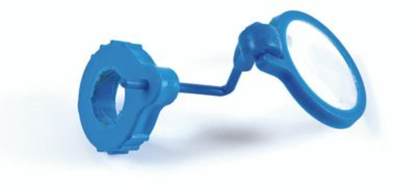 A blue plastic magnifying glass with a threaded mounting base, shown on a plain white background.