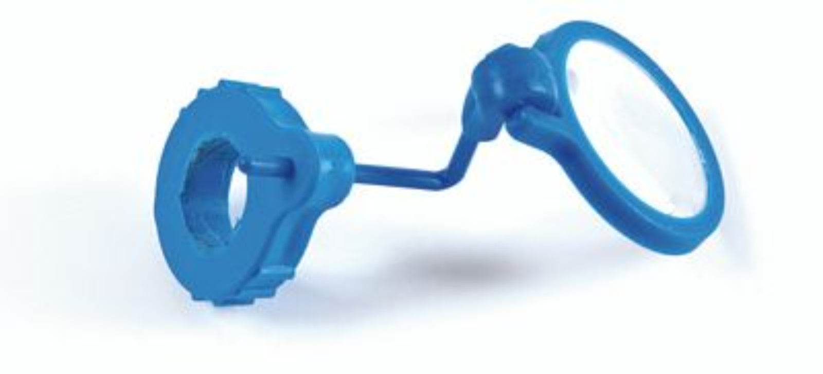 A blue plastic magnifying glass with a threaded mounting base, shown on a plain white background.