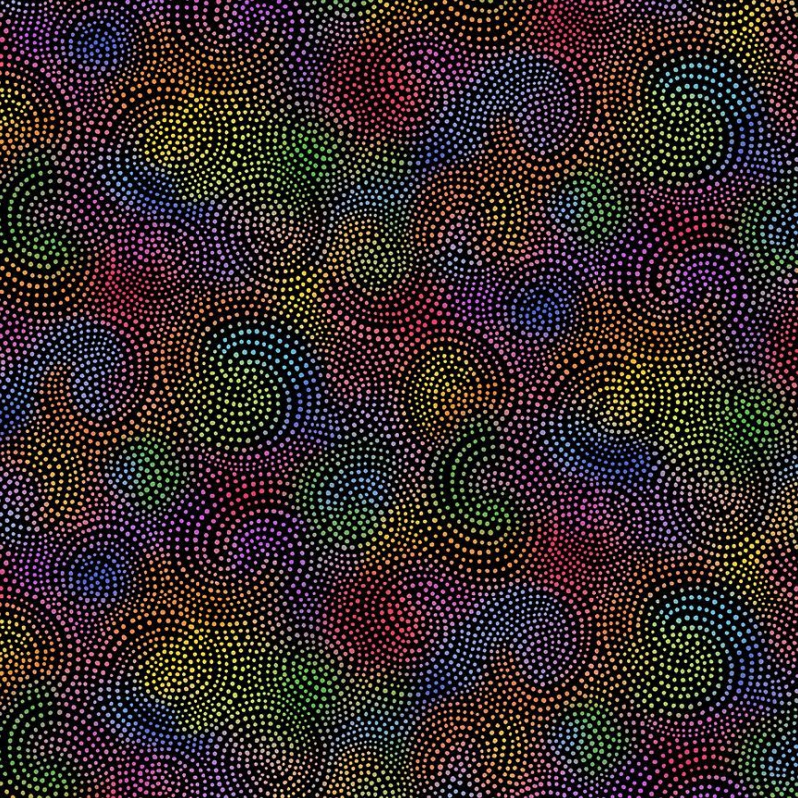 Pattern of multicolored dots on a black background
