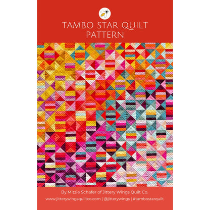 Cover of Tambo Star Quilt pattern with colorful quilt design on a red background