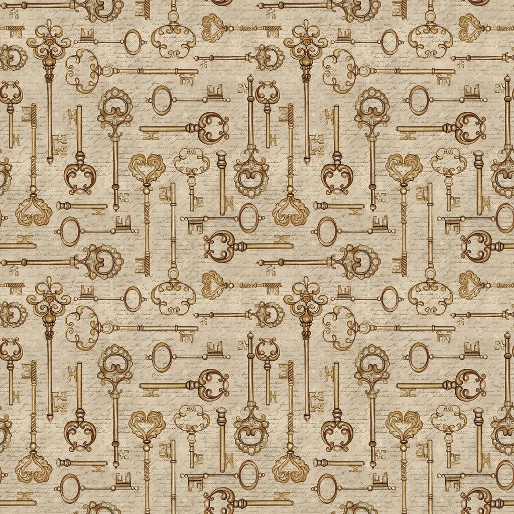 Pattern of vintage keys on a beige background