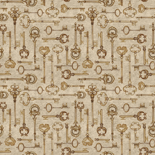 Pattern of vintage keys on a beige background