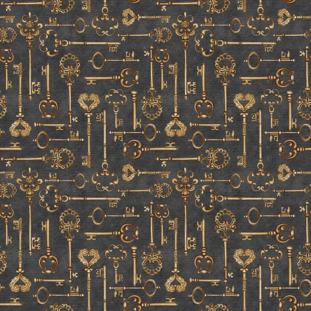 Pattern of vintage keys on a dark background