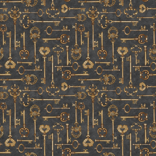Pattern of vintage keys on a dark background