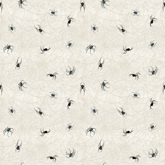 Pattern of black spiders on a beige background
