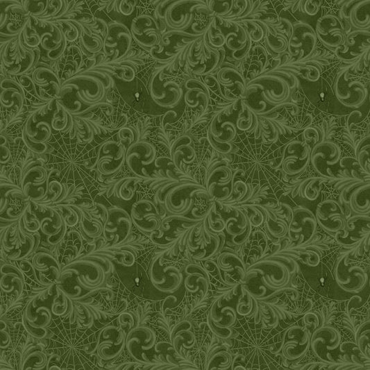 Dark green fabric with intricate floral pattern