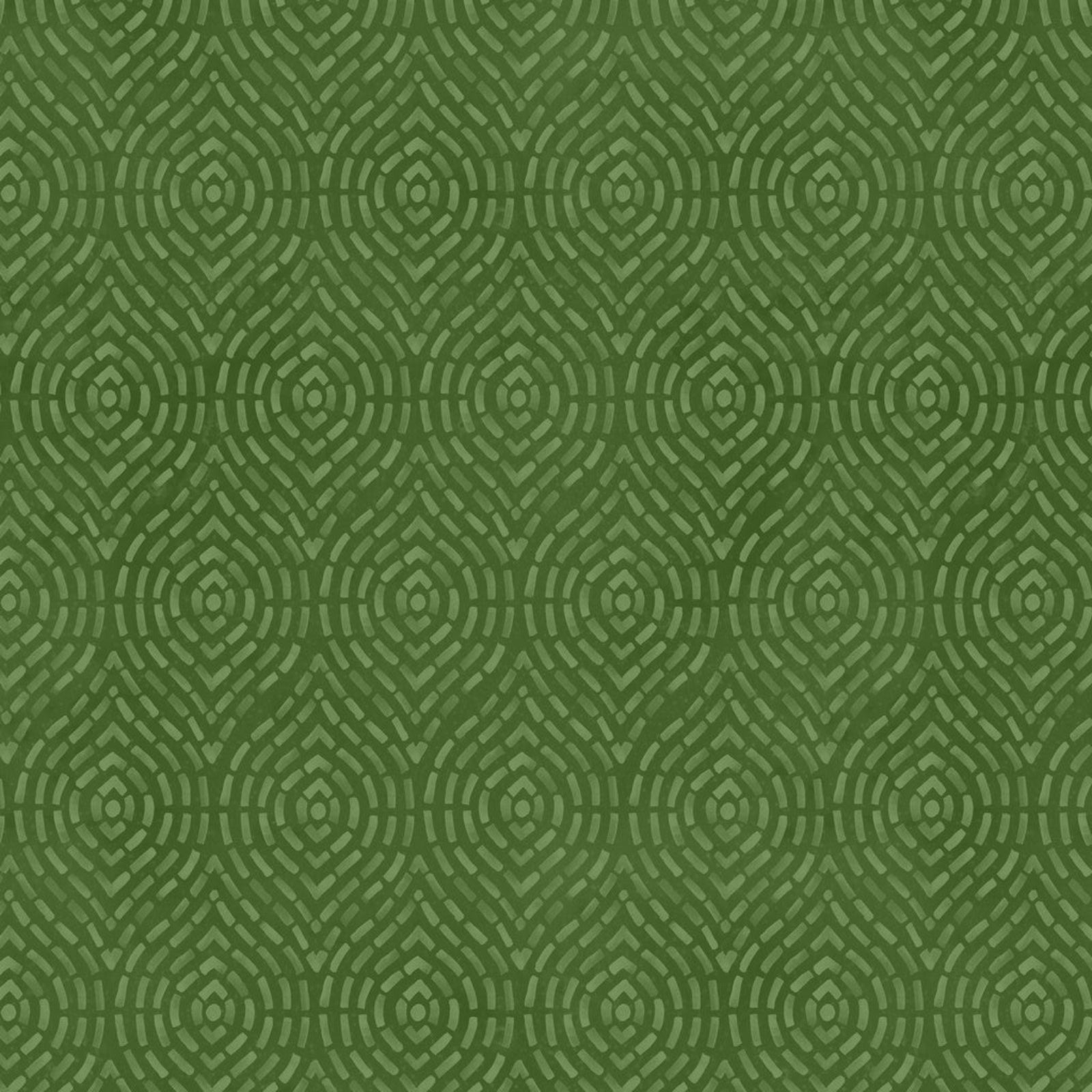 A close-up of a green fabric or material swatch with a repeating geometric pattern in slightly lighter olive green.