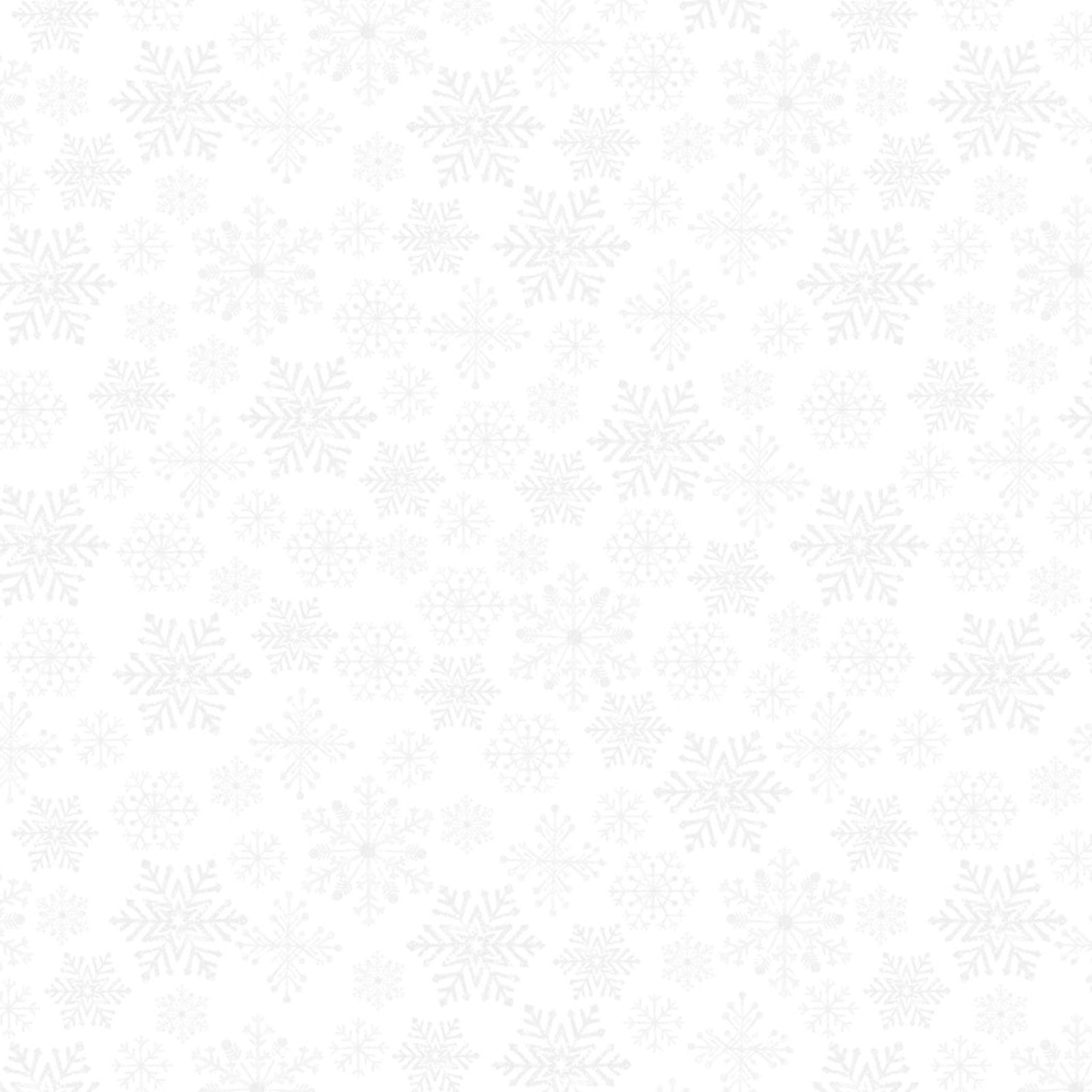 A repeating pattern of light gray snowflakes on a white background.