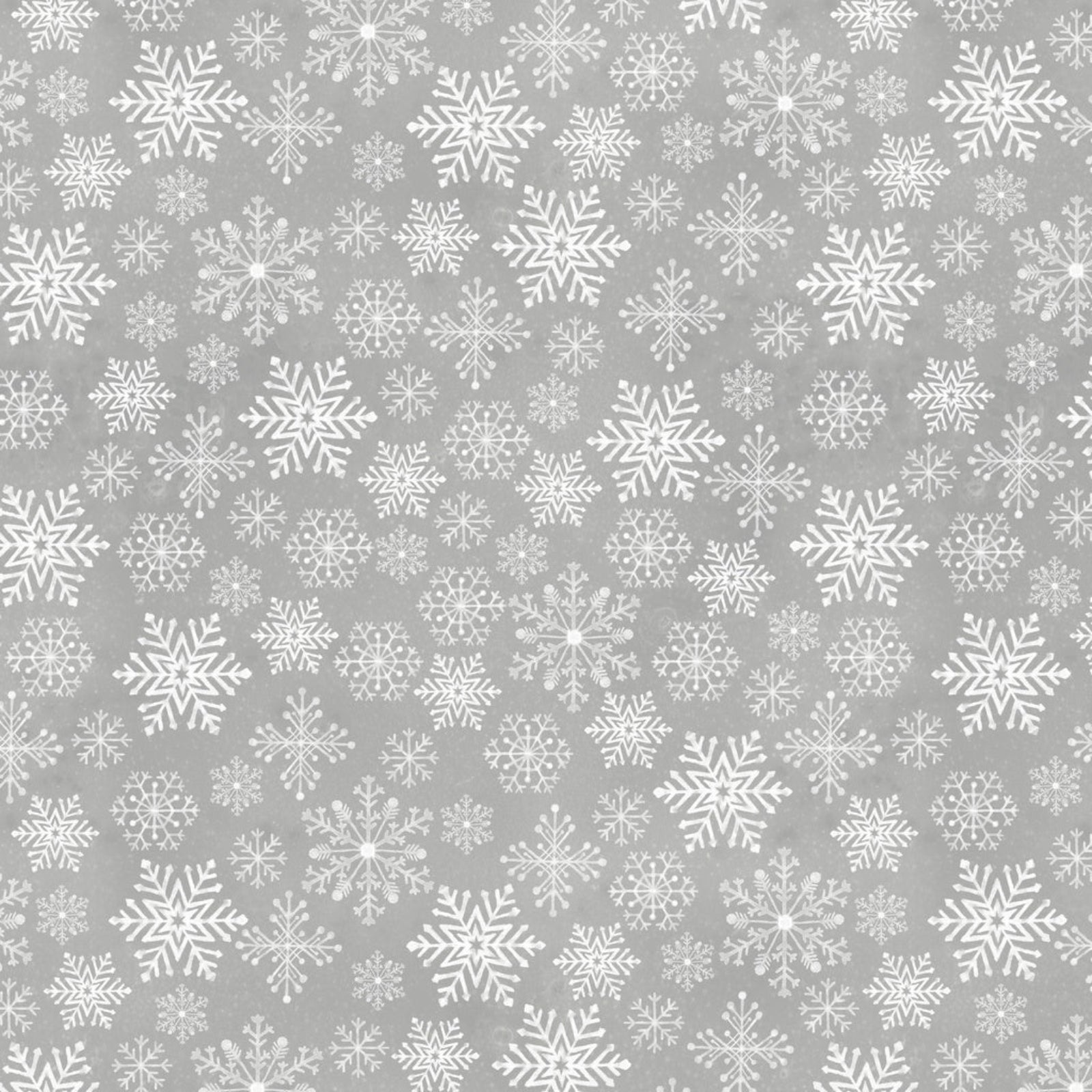 A repeating pattern of white snowflakes on a light gray background, filling the entire frame.