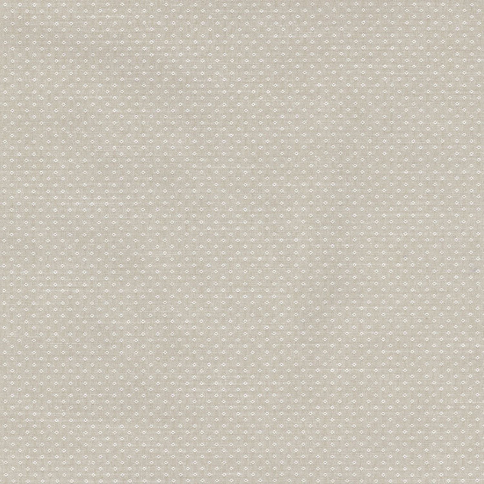 Beige fabric with a small repeating white geometric pattern, filling the entire frame.
