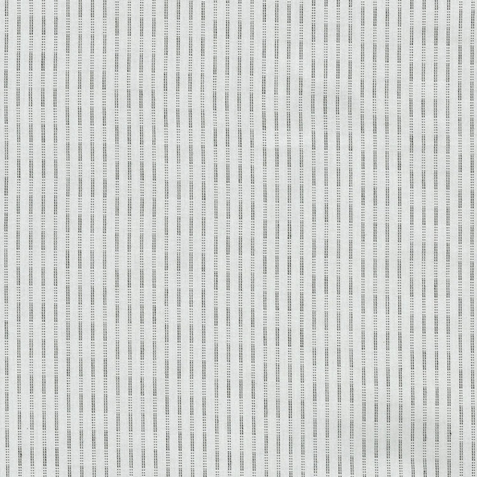 A close-up of a fabric pattern featuring vertical stripes composed of columns of small gray lines on a white background.